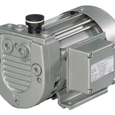 The Becker Pumps VT4.8 Rotary Vane Vacuum Pump & Motor (P/N G052701) features a ribbed metallic cylindrical body, rectangular control box, and black circular top cap, shown against a light background.
