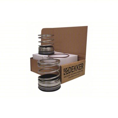 The Dekker Vacuum Technologies Major Spare Part Kit for DV0450/550B-KA (P/N 4700-1000-038), featuring metal springs and rings, is displayed in front of an open Dekker-labeled box on a white background.