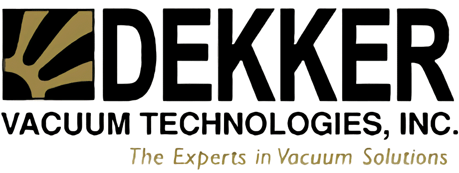 The logo for Dekker Vacuum Technologies Buna Gasket (P/N 3510-0250-000) features a stylized gold and black hand, bold black "DEKKER" text, and smaller text below: "VACUUM TECHNOLOGIES, INC. The Experts in Vacuum Solutions.