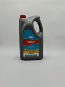 A gray plastic container with a red cap, labeled "Atlas Copco Roto-Xtend Oil 1 Gallon (P/N 1310 0368 37)," stands upright on a plain light background. The label features a barcode and product details in blue and red.