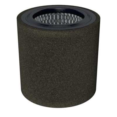 The Solberg Filter Element (P/N 19P) is a cylindrical air filter with a dark, textured exterior and visible mesh inner layer, shown from above at a slight angle against a white background.