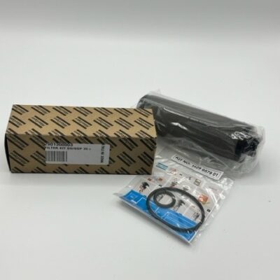 A BeaconMedaes Filter Kit (P/N 2901300003) is displayed on a white surface, featuring a labeled box, a black cylindrical component in plastic, and a small sealed bag containing various rubber rings and parts.