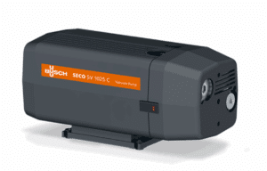 A Busch SV1040 2 HP Dry Vane Vacuum Pump in black and gray with an orange label is shown on a white background.