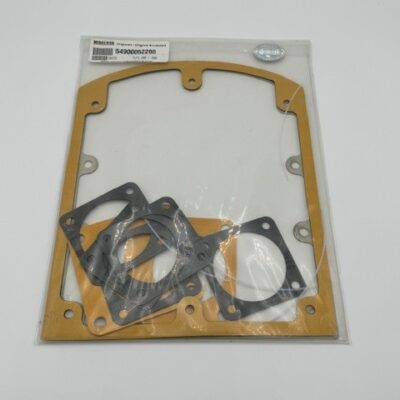The Becker Pumps DTLF/VTLF 2.250 Gasket Set (P/N 54900052200) features a large yellow gasket and several smaller black gaskets in a clear plastic package, displayed on a white background.