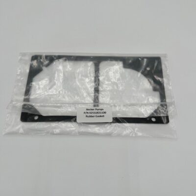 A black rectangular rubber gasket is sealed in a clear plastic bag with a white label reading "Becker Pumps Rubber Gasket (P/N 02551821100)" on a plain white background.