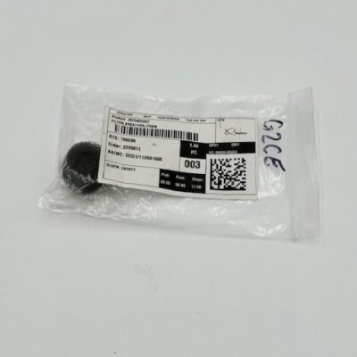 A small plastic bag containing a black round Atlas Copco Breather Foam Filter (P/N 2023402202) and a label with barcodes, numbers, product info, plus "326" handwritten in blue ink on the right side.