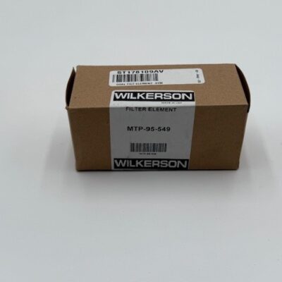 A small brown box labeled "Powerex, Inc. Coalescent Filter Element (P/N ST178109AV)" sits on a plain white surface, with a barcoded sticker on the top.