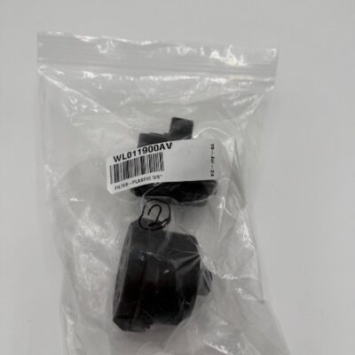 A clear plastic bag contains two black Powerex Purge Muffler Filter 3/8" parts (P/N WL011900AV), labeled with a white sticker.