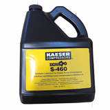 A 1-gallon black plastic container with handle, labeled "Kaeser Sigma S-460 Synthetic Oil (P/N ANS460-1)," contains synthetic lubricant for rotary screw compressors.