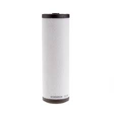 The Leybold Demister Cartridge SV40A-SV200A (P/N 71064763) is a cylindrical filter with black end caps and a white body, shown standing upright against a plain white background.