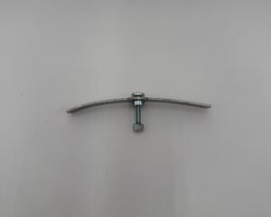 The Powerex Spring EXH Filter (P/N 0947.555.244), featuring a slightly curved metal strip secured by a metal bolt and nut, is shown against a plain, light gray background.
